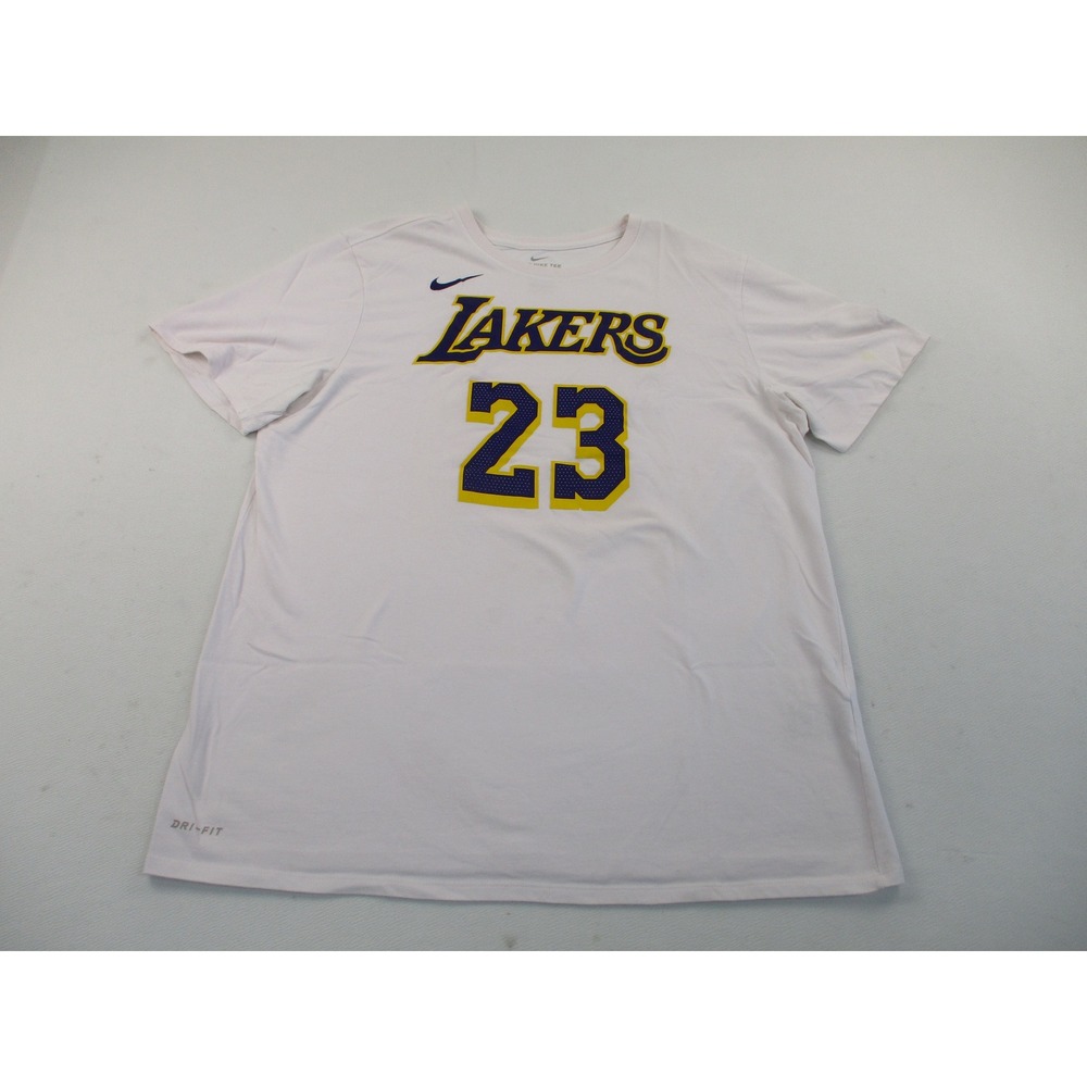 Nike T-Shirt Mens XL White Lakers 23 LeBron James Dri-FIT Athletic Cut Tee